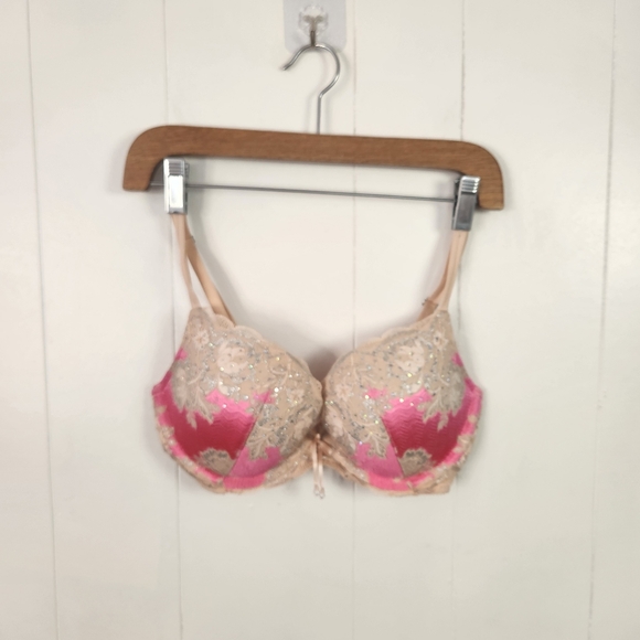 Victoria's Secret Pink Lace Very Sexy Push-up Underwire Bra Size 34D Rhinestones - Picture 7 of 7